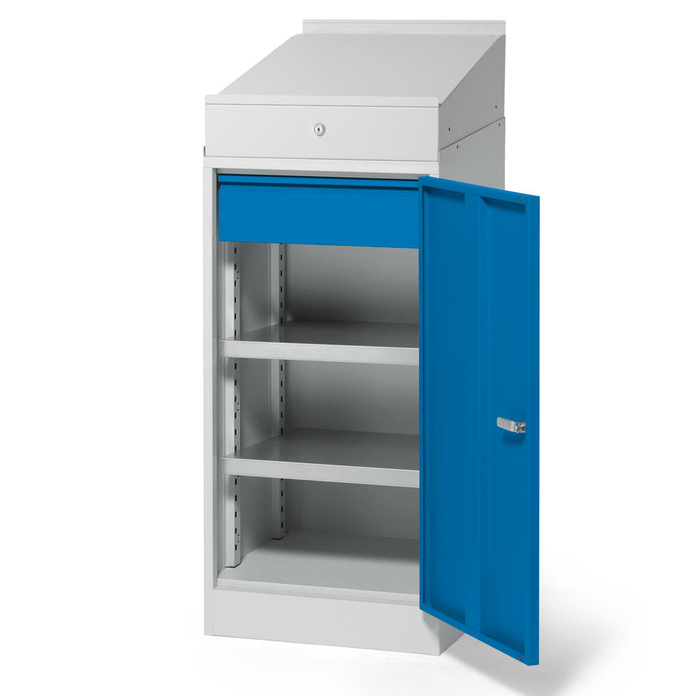 Lessenaarkast stationair WS PROFI SYSTEM | gentiaanblauw RAL 5010 | mit Pultaufsatz, ohne Rollen