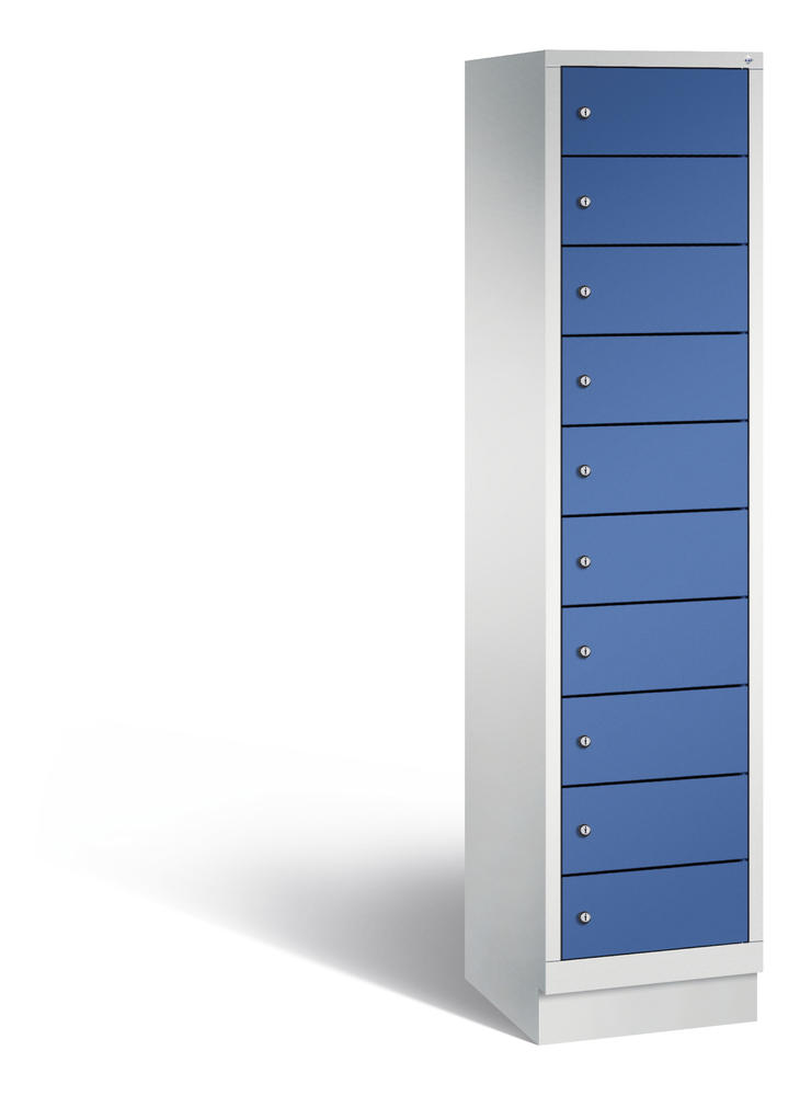 Laptopkast, 1 x 10 vakken | gentiaanblauw RAL 5010 | zonder elektrificatie | lichtgrijs RAL 7035 | 10