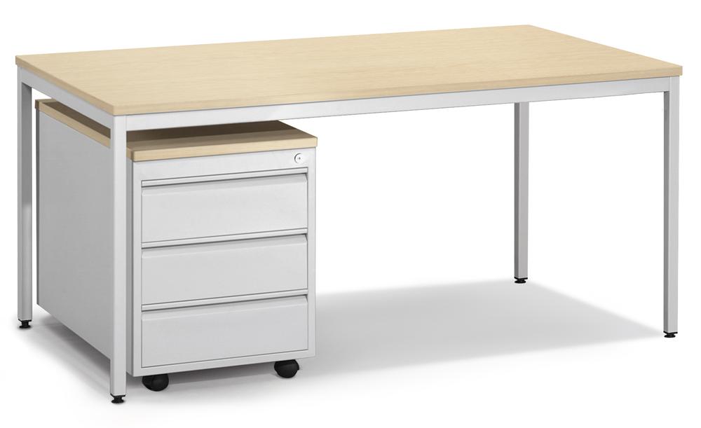 Bureautafel BASE L met verrijdbaar ladeblok | esdoorndecor | 1200 | met 1 rolcontainer | rechthoek