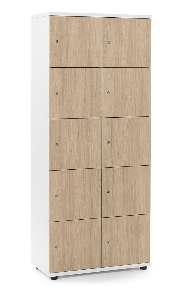 Lockers OFFICE-LINE met 10 vakken | licht eik | zonder postsleuf | wit | cilinderslot met wisselcilinder