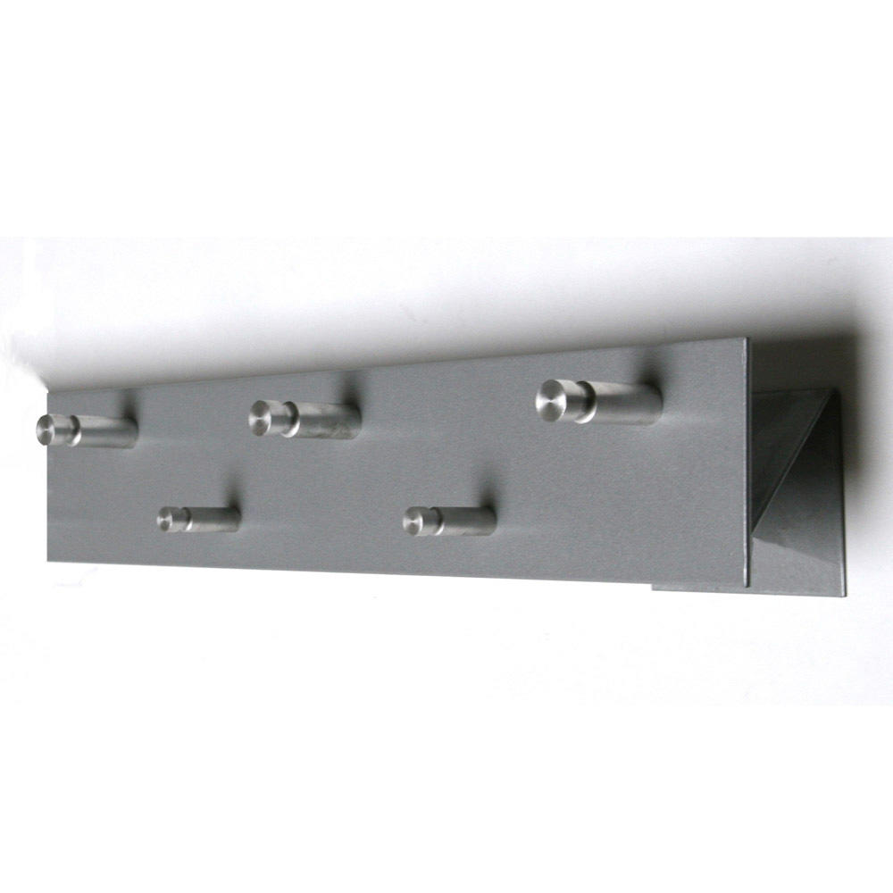 Wandgarderobe met 5 ronde haken zilver metallic | zilver | haken verzet | 5