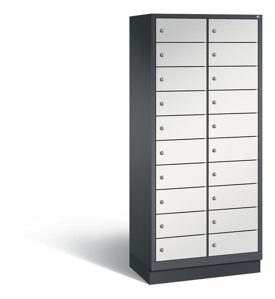 Laptopkast, 2 x 10 vakken | aluzilver RAL 9006 | zonder elektrificatie | zwartgrijs RAL 7021 | 20