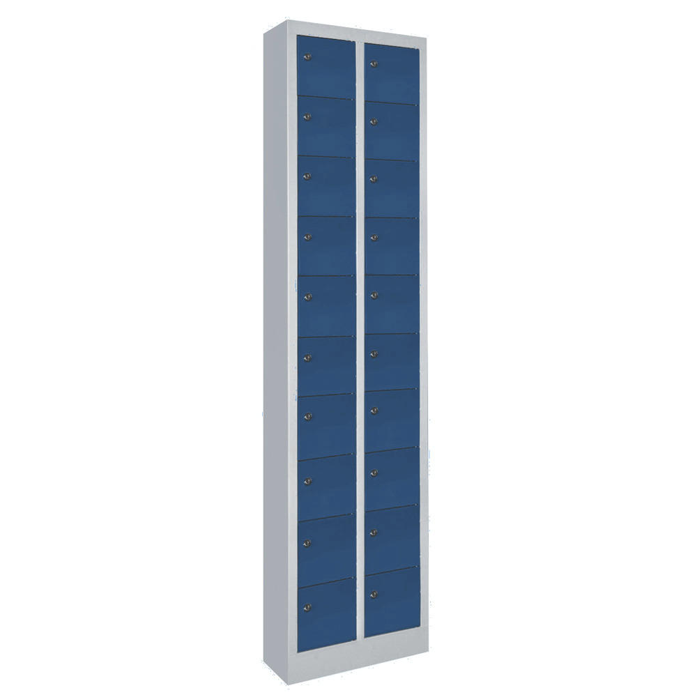 Minilockerkast 2 x 10 vakken | gentiaanblauw RAL 5010 | 1950 | zonder etiketvenster | 20