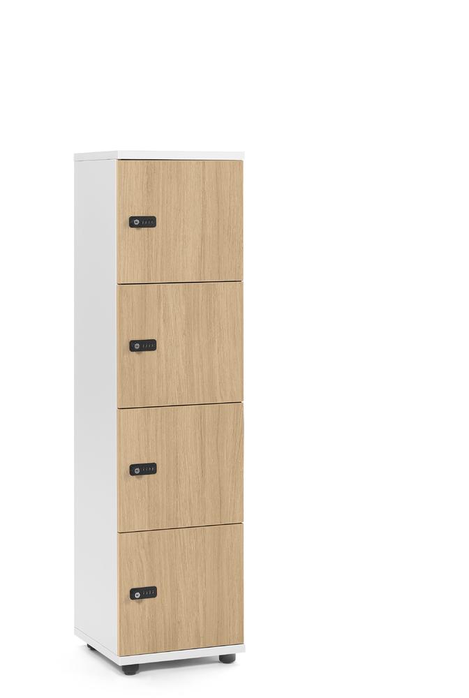 Lockers OFFICE-LINE met 4 vakken | licht eik | zonder postsleuf | wit | mechanisch cijfer-/combinatieslot
