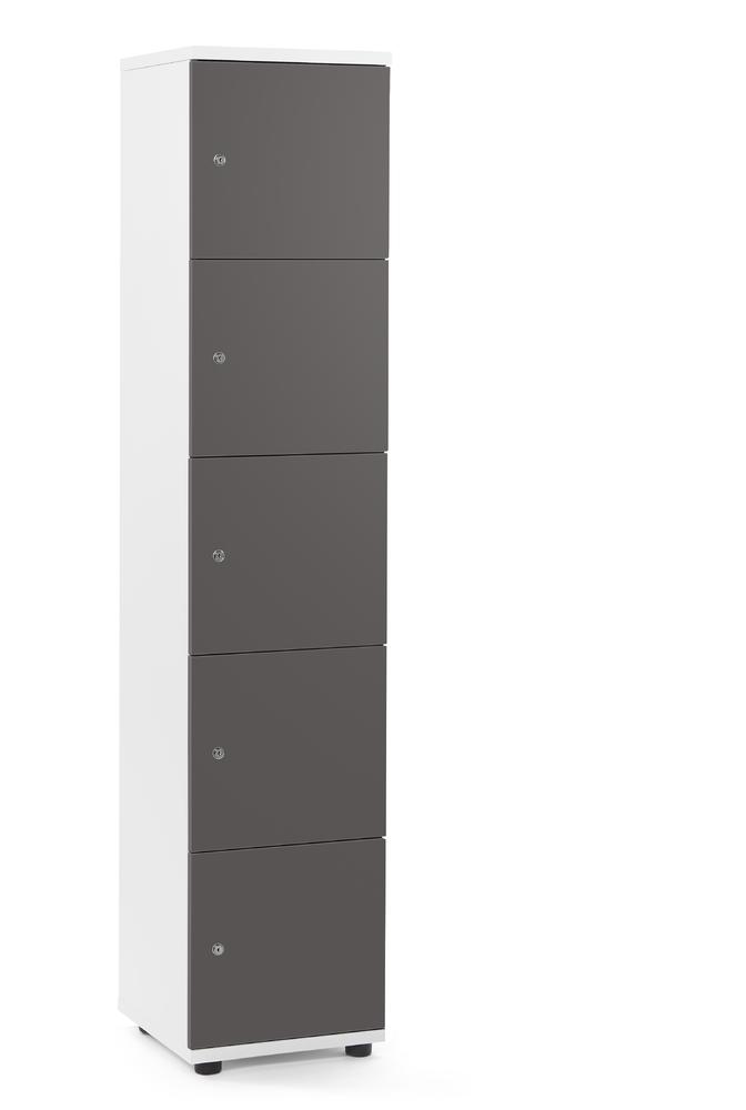Lockers OFFICE-LINE met 5 vakken | antraciet | zonder postsleuf | wit | cilinderslot met wisselcilinder