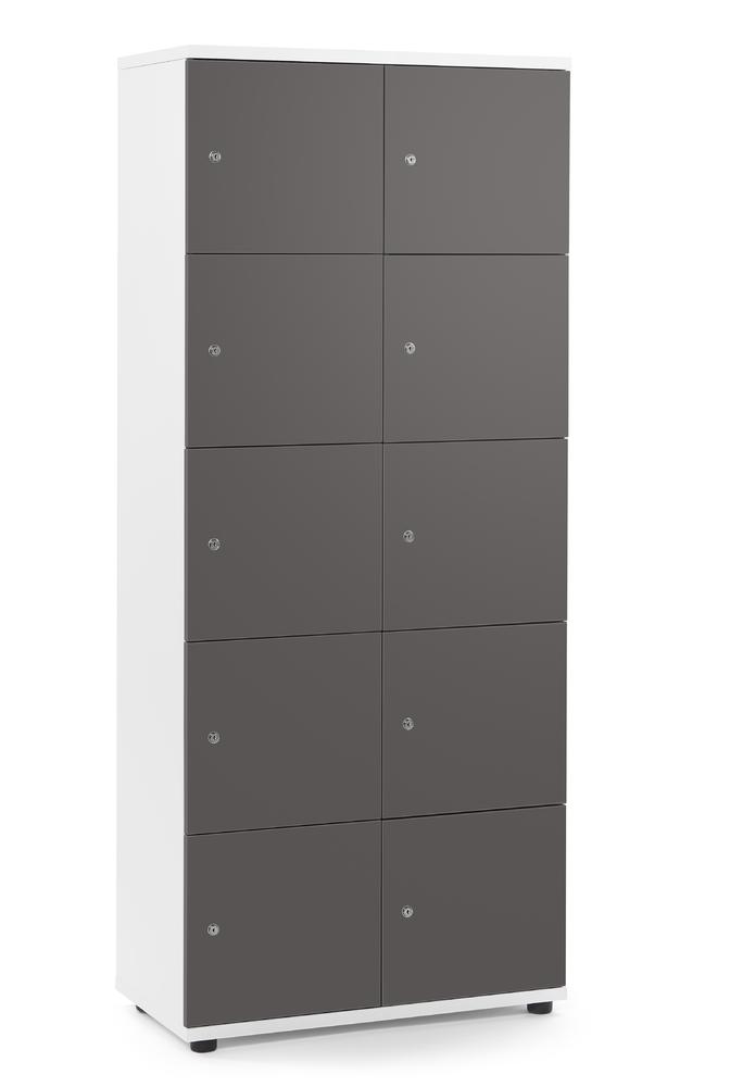 Lockers OFFICE-LINE met 10 vakken | antraciet | zonder postsleuf | wit | cilinderslot met wisselcilinder