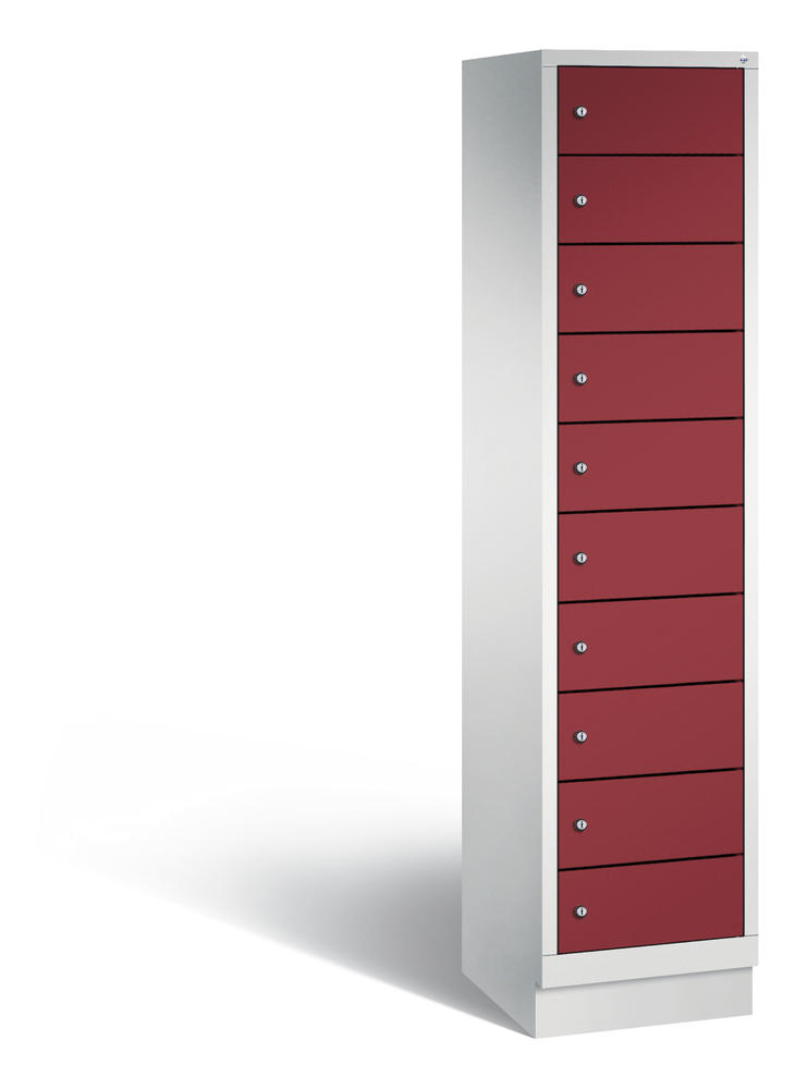 Laptopkast, 1 x 10 vakken | robijnrood RAL 3003 | zonder elektrificatie | lichtgrijs RAL 7035 | 10