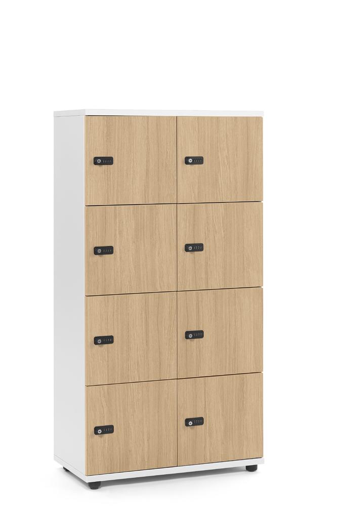 Lockers OFFICE-LINE met 8 vakken | licht eik | zonder postsleuf | wit | mechanisch cijfer-/combinatieslot