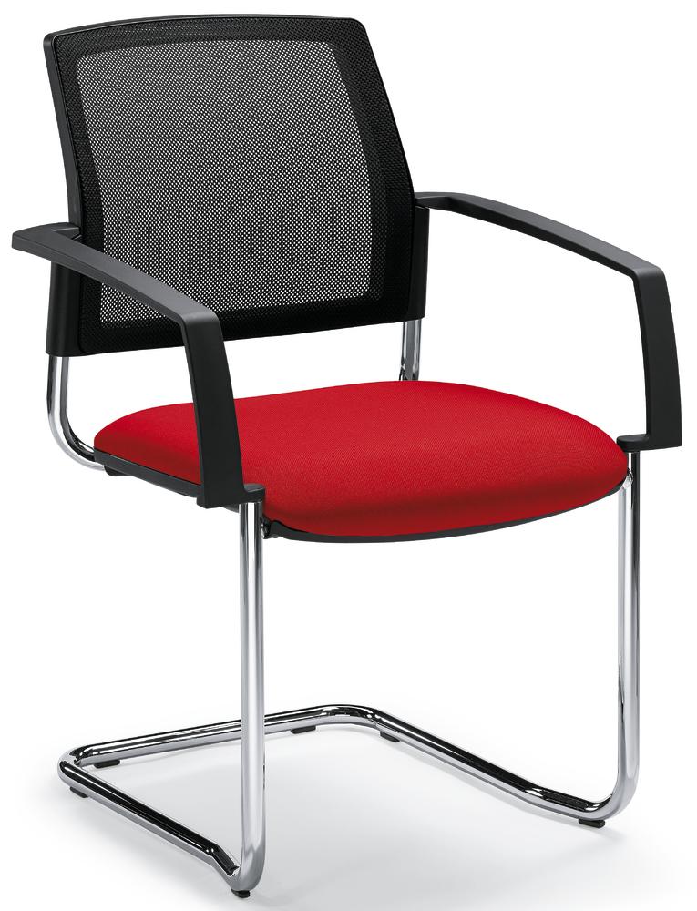 Bezoekersstoel VALERA S | rood | vaste armleggers | stof met netweefsel