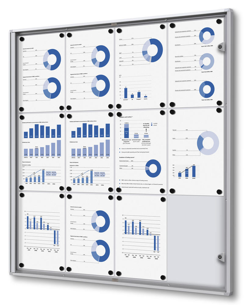 Vitrinekast, metalen achterwand, binnen | 12 x DIN A4
