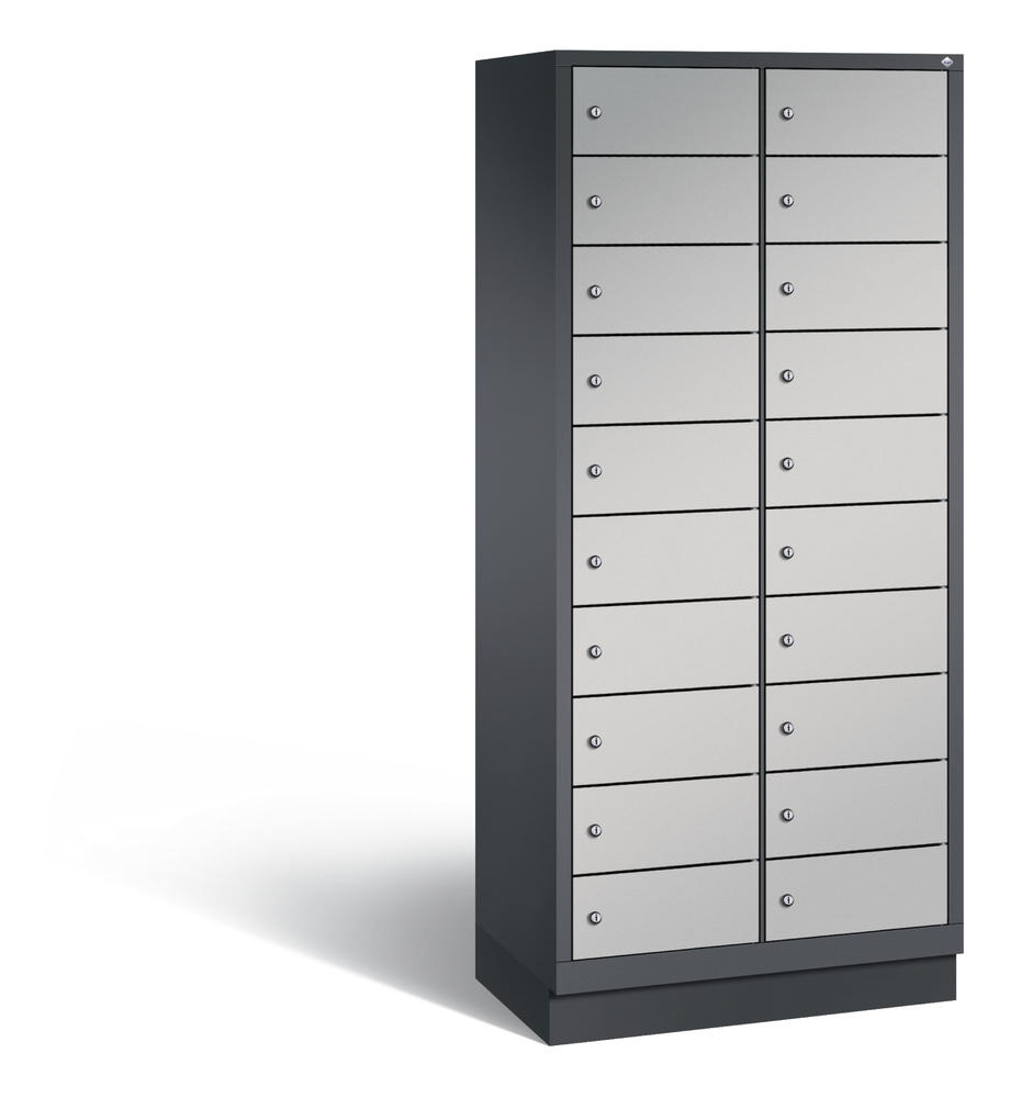 Laptopkast, 2 x 10 vakken | aluzilver RAL 9006 | met elektrificatie | zwartgrijs RAL 7021 | 20