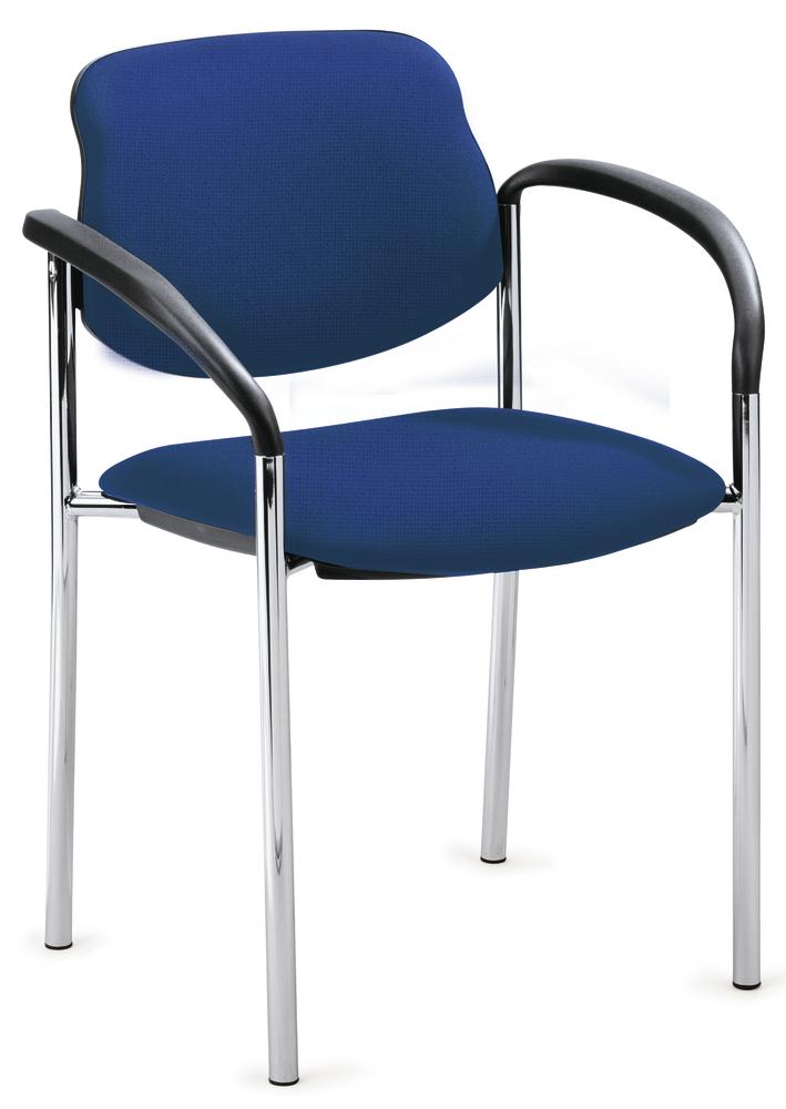 Bezoekersstoel FLORA I met armleggers | blauw | verchroomd | vaste armleggers