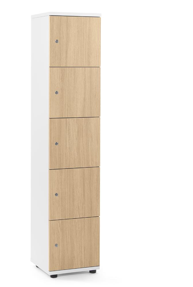 Lockers OFFICE-LINE met 5 vakken | licht eik | zonder postsleuf | wit | cilinderslot met wisselcilinder