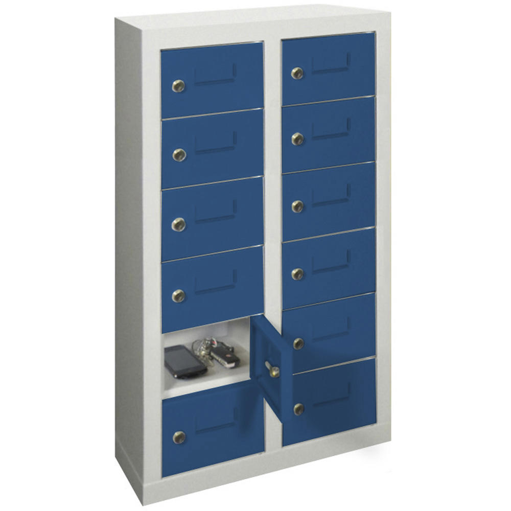 Minilockerkast 2 x 6 vakken | gentiaanblauw RAL 5010 | 815 | met etiketvenster | 12