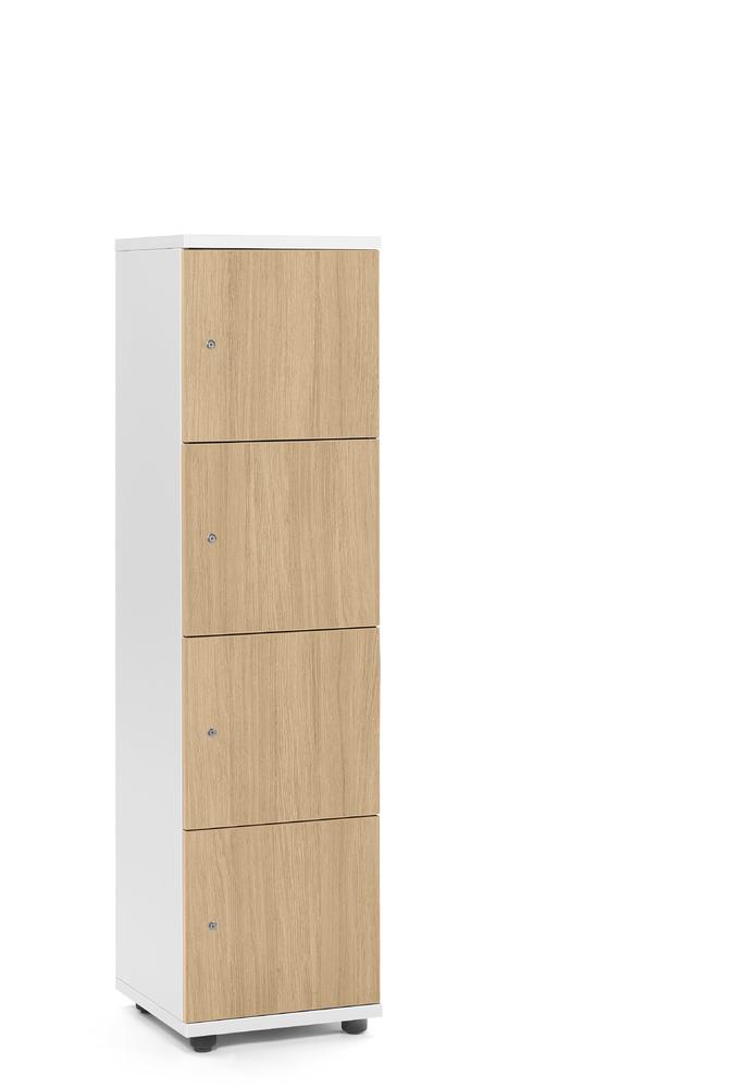 Lockers OFFICE-LINE met 4 vakken | licht eik | zonder postsleuf | wit | cilinderslot met wisselcilinder