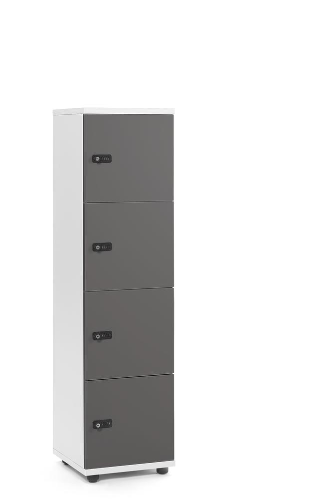 Lockers OFFICE-LINE met 4 vakken | antraciet | zonder postsleuf | wit | mechanisch cijfer-/combinatieslot