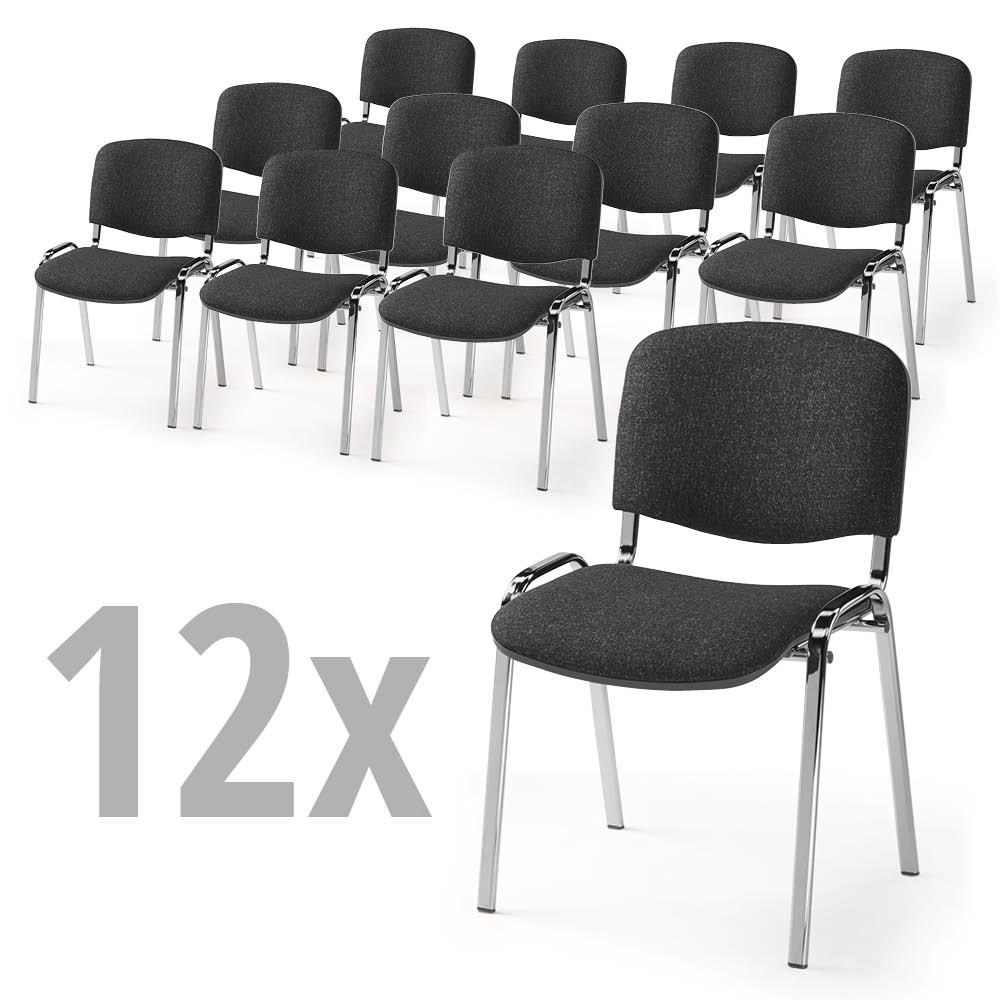 Set van 12 bezoekersstoelen ISO | antraciet gevlekt | verchroomd