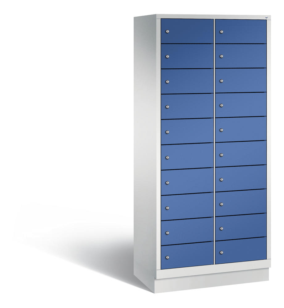 Laptopkast, 2 x 10 vakken | gentiaanblauw RAL 5010 | zonder elektrificatie | lichtgrijs RAL 7035 | 20