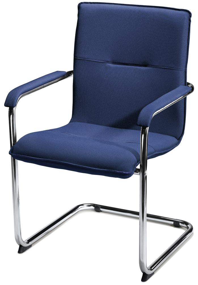 Bezoekerssledestoel DESKIN1 - bekledingsstof | donkerblauw | verchroomd