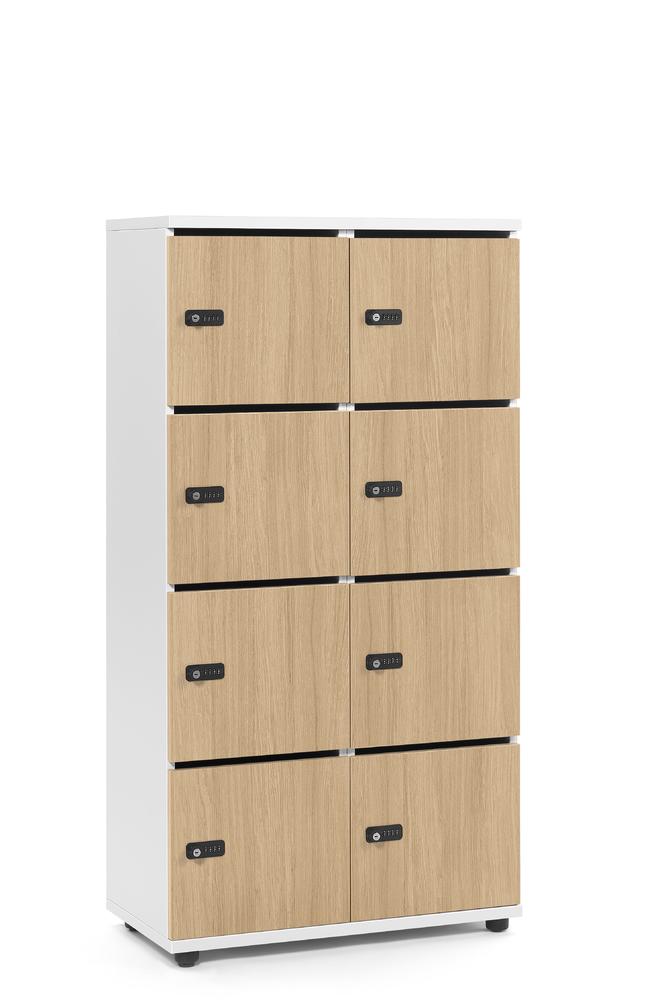 Lockers OFFICE-LINE met 8 vakken | licht eik | met postsleuf | wit | mechanisch cijfer-/combinatieslot