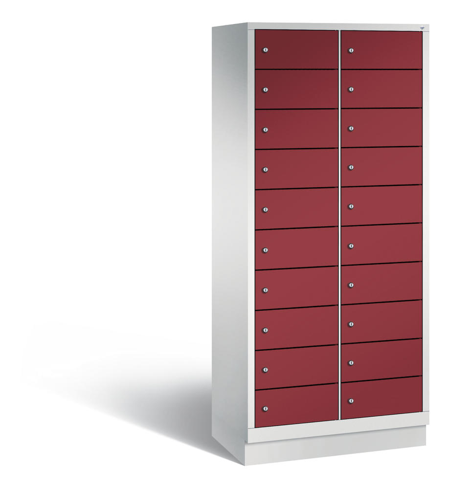 Laptopkast, 2 x 10 vakken | robijnrood RAL 3003 | zonder elektrificatie | lichtgrijs RAL 7035 | 20