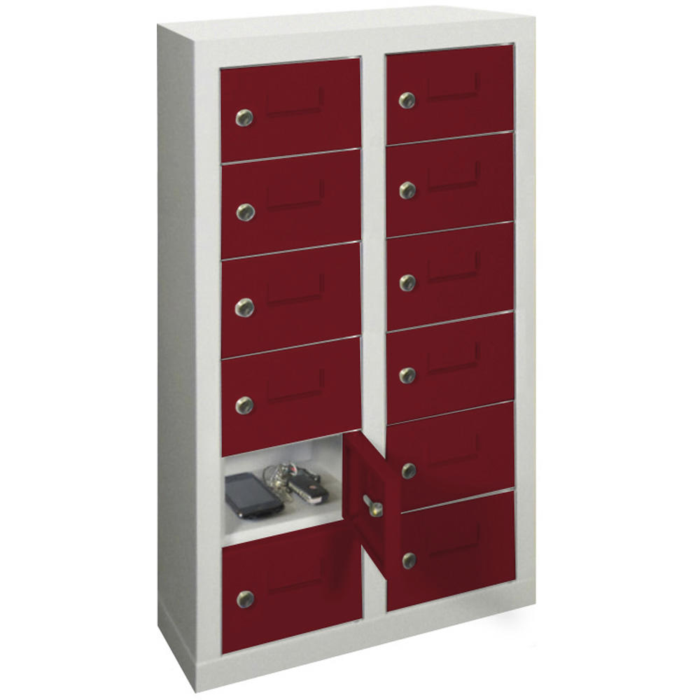 Minilockerkast 2 x 6 vakken | robijnrood RAL 3003 | 815 | met etiketvenster | 12