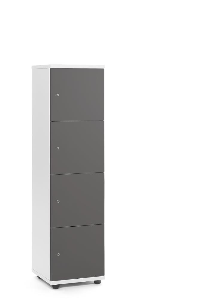 Lockers OFFICE-LINE met 4 vakken | antraciet | zonder postsleuf | wit | cilinderslot met wisselcilinder
