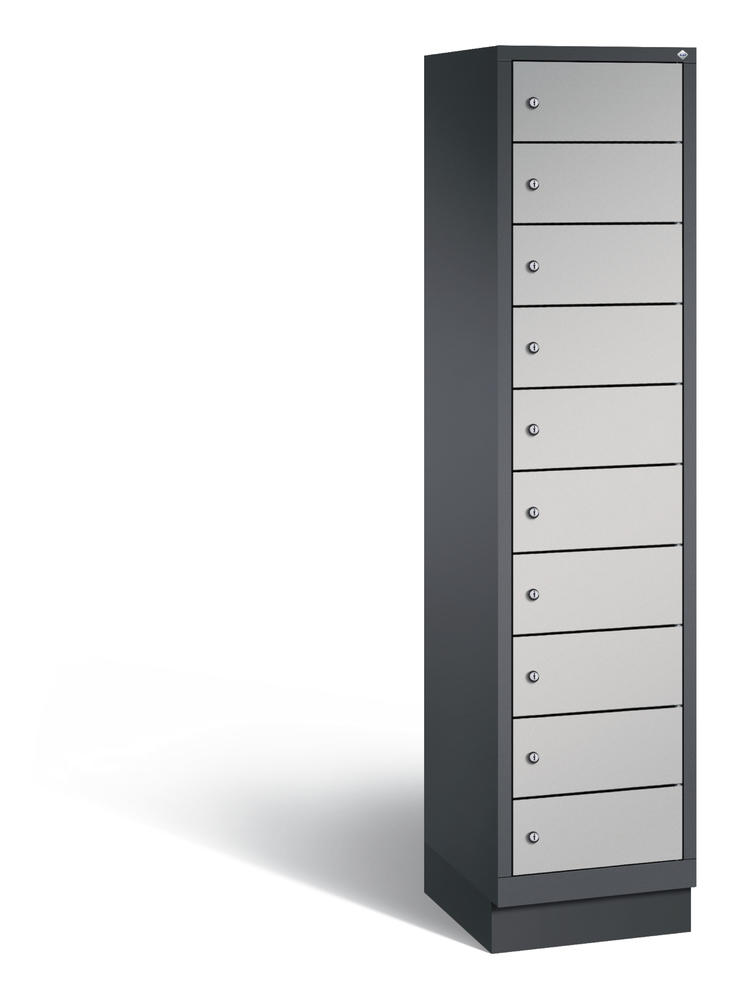 Laptopkast, 1 x 10 vakken | aluzilver RAL 9006 | zonder elektrificatie | zwartgrijs RAL 7021 | 10