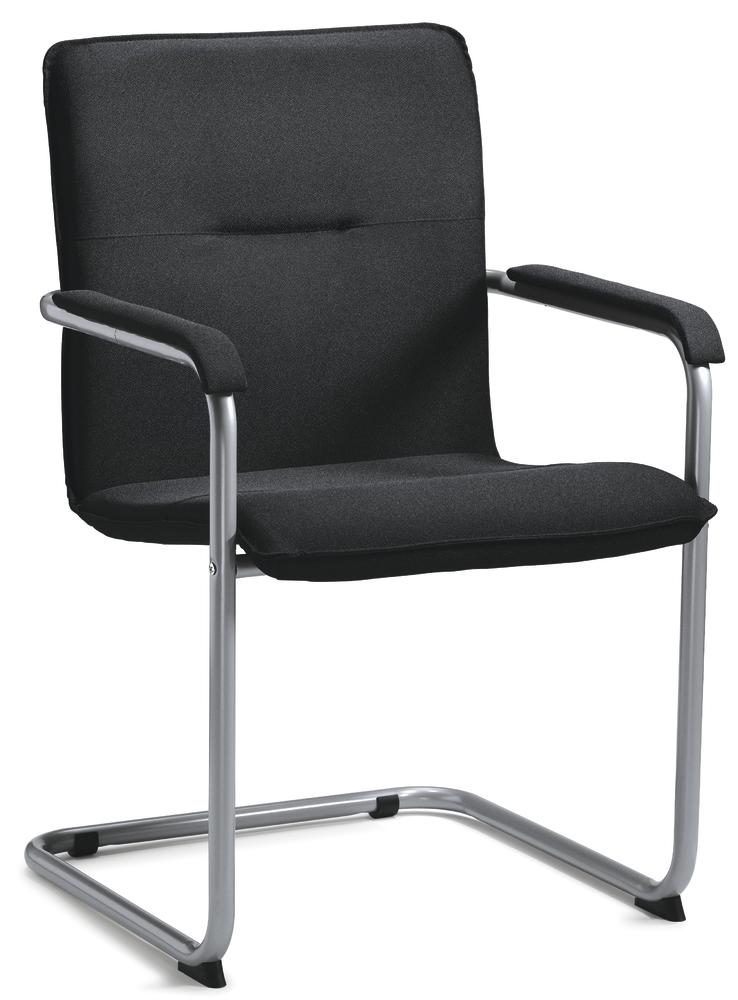 Bezoekerssledestoel DESKIN1 - bekledingsstof | zwart | aluzilver