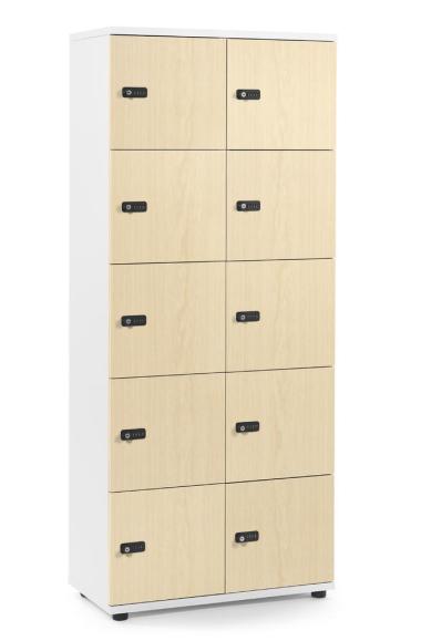 Lockers OFFICE-LINE met 10 vakken esdoorndecor | zonder postsleuf | melamin | wit | mechanisch cijfer-/combinatieslot