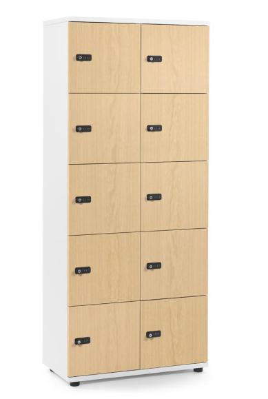 Lockers OFFICE-LINE met 10 vakken beukdecor | zonder postsleuf | melamin | wit | mechanisch cijfer-/combinatieslot