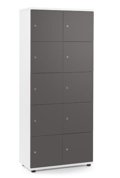 Lockers OFFICE-LINE met 10 vakken antraciet | zonder postsleuf | melamin | wit | cilinderslot met wisselcilinder