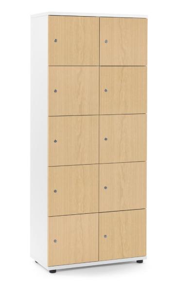 Lockers OFFICE-LINE met 10 vakken beukdecor | zonder postsleuf | melamin | wit | cilinderslot met wisselcilinder