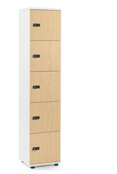 Lockers OFFICE-LINE met 5 vakken beukdecor | zonder postsleuf | melamin | wit | mechanisch cijfer-/combinatieslot
