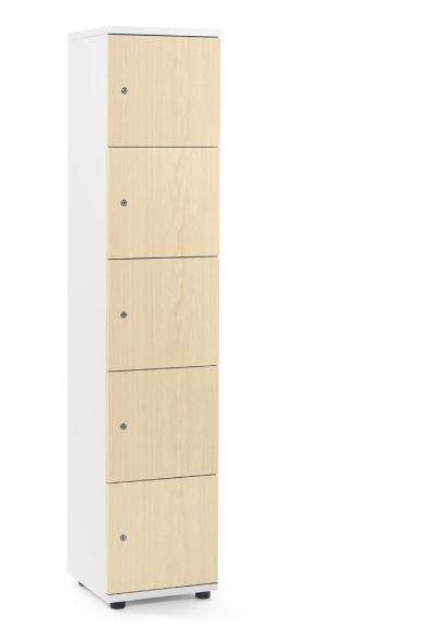 Lockers OFFICE-LINE met 5 vakken esdoorndecor | zonder postsleuf | melamin | wit | cilinderslot met wisselcilinder