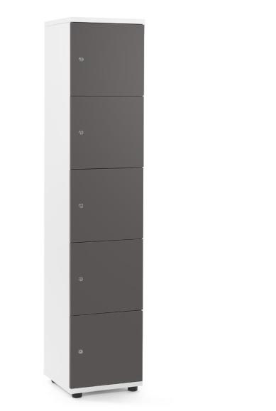 Lockers OFFICE-LINE met 5 vakken antraciet | zonder postsleuf | melamin | wit | cilinderslot met wisselcilinder