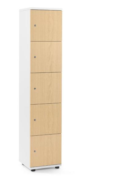 Lockers OFFICE-LINE met 5 vakken beukdecor | zonder postsleuf | melamin | wit | cilinderslot met wisselcilinder