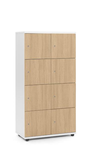 Lockers OFFICE-LINE met 8 vakken licht eik | zonder postsleuf | melamin | wit | cilinderslot met wisselcilinder