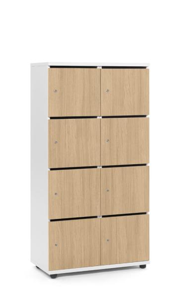 Lockers OFFICE-LINE met 8 vakken licht eik | met postsleuf | melamin | wit | cilinderslot met wisselcilinder