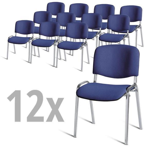 Set van 12 bezoekersstoelen ISO blauw | verchroomd