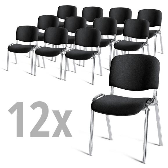 Set van 12 bezoekersstoelen ISO zwart | verchroomd