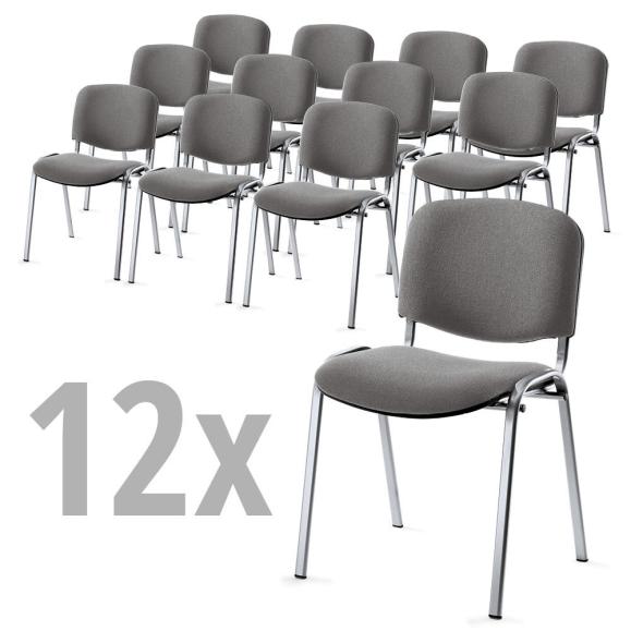 Set van 12 bezoekersstoelen ISO grijs | aluzilver
