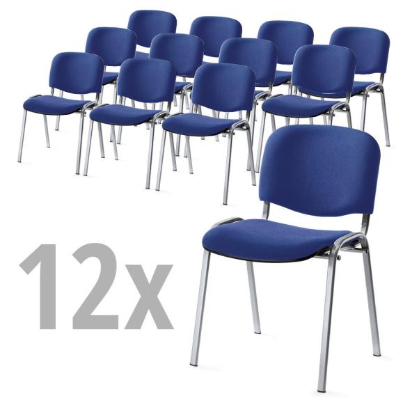 Set van 12 bezoekersstoelen ISO blauw | aluzilver