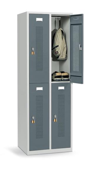 Dubbele garderobenkasten zonder onderbouw blauwgrijs RAL 7031 | 4 | haak- en oogslot | vloerstaand
