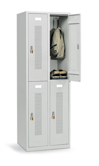 Dubbele garderobenkasten zonder onderbouw lichtgrijs RAL 7035 | 4 | haak- en oogslot | vloerstaand