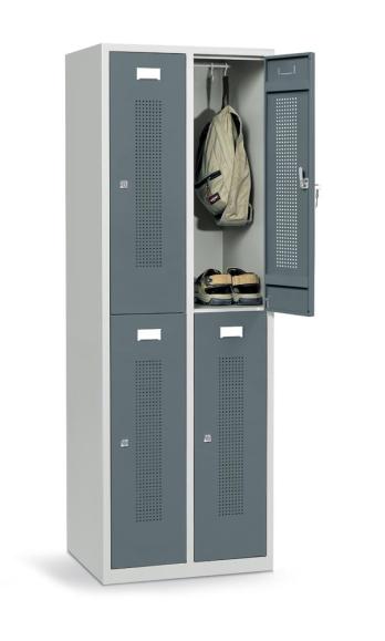 Dubbele garderobenkasten zonder onderbouw blauwgrijs RAL 7031 | 4 | cilinderslot | vloerstaand