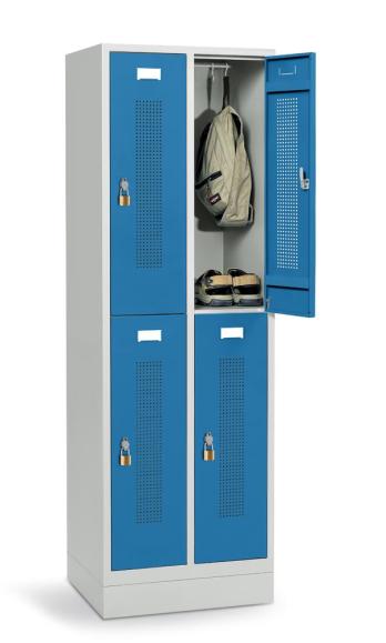 Dubbele garderobenkasten met sokkel lichtblauw RAL 5012 | 4 | haak- en oogslot | met sokkel