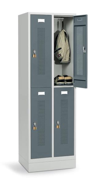 Dubbele garderobenkasten met sokkel blauwgrijs RAL 7031 | 4 | haak- en oogslot | met sokkel