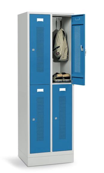 Dubbele garderobenkasten met sokkel lichtblauw RAL 5012 | 4 | cilinderslot | met sokkel