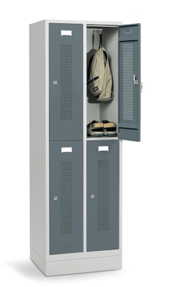 Dubbele garderobenkasten met sokkel blauwgrijs RAL 7031 | 4 | cilinderslot | met sokkel